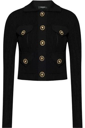 Balmain Ribbstickad kofta med hålmönster