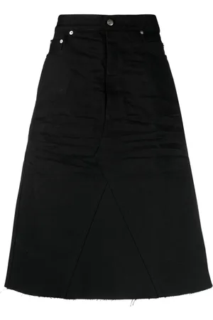 Rick Owens Knälång jeanskjol med sliten finish