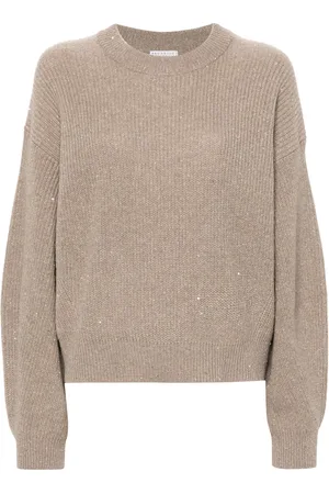 Brunello Cucinelli Ribbstickad tröja med paljetter