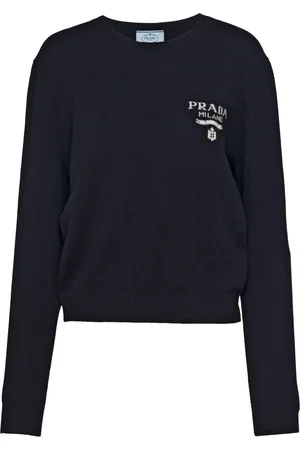 Prada Intarsiastickad kashmirtröja med logotyp