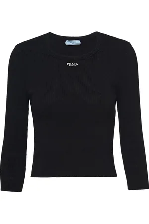 Prada Ribbad tröja med broderad logotyp