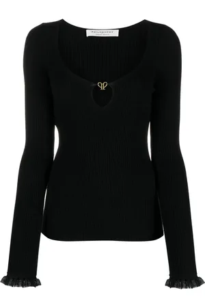 Serafini Ribbstickad topp med logotypplakett