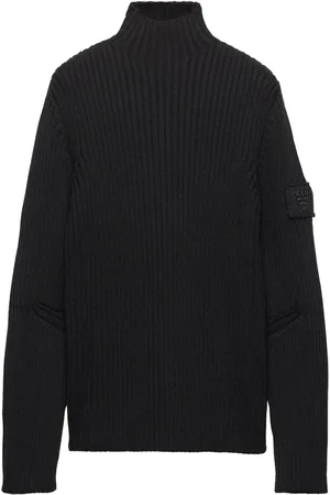 Prada Ribbstickad tröja med logotypmärke