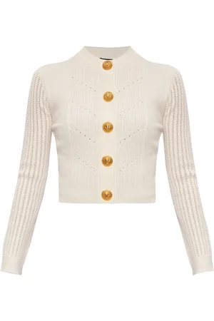 Balmain Kort ribbstickad kofta