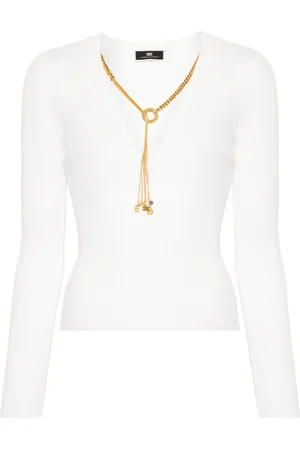 Elisabetta Franchi Ribbad tröja med avtagbart halsband