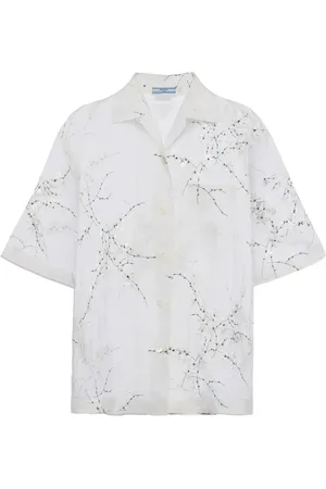 Prada Sidenskjorta med blomsterbrodyr