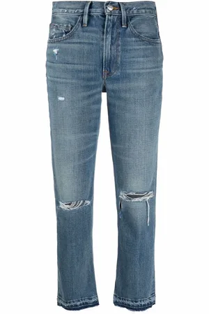 Frame Croppade jeans med slitning