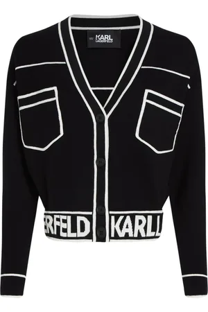 Karl Lagerfeld Intarsiastickad kofta med logotyp