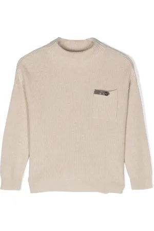 Brunello Cucinelli Ribbstickad tröja med halvpolokrage