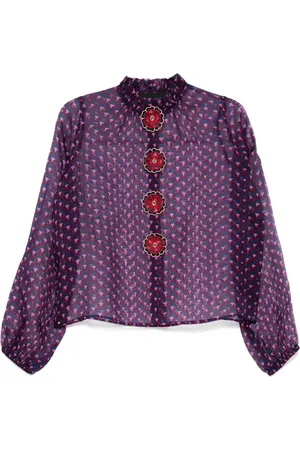 Cynthia Rowley Sidenblus med blommiga knappar