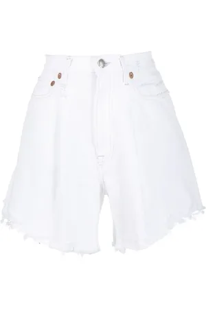 R13 Jeansshorts med hög midja och osydd fåll