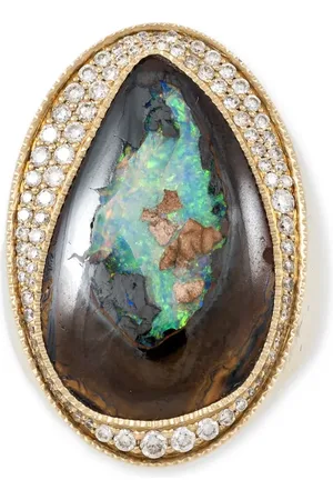 JACQUIE AICHE Freeform Koroit diamantring i 14K gult guld med opal