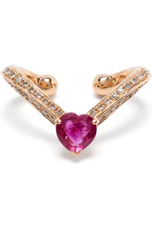 Shay Chevronmönstrad ear cuff i 18K gult guld med rubin och diamant