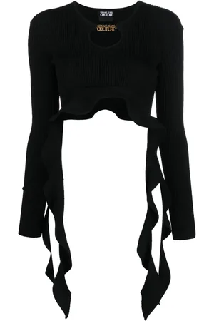 VERSACE Ribbstickad topp med volang