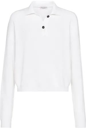 Brunello Cucinelli Ribbstickad tröja med pikékrage