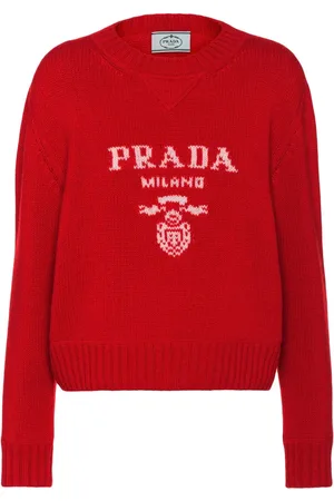 Prada Intarsiastickad kashmirtröja med logotyp
