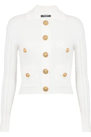 Balmain Ribbstickad kofta med knäppning