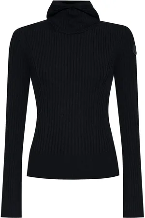Moncler Ribbad hoodie med logotypmärke