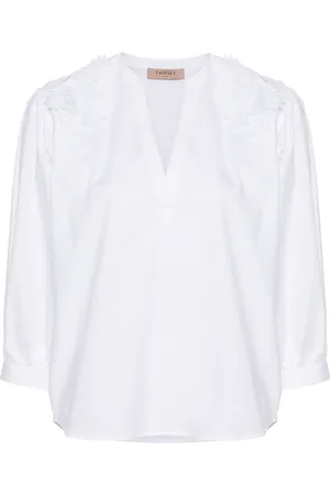 Twin-Set Poplinblus med spetsapplikation