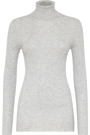 Brunello Cucinelli Ribbstickad tröja med rullkrage