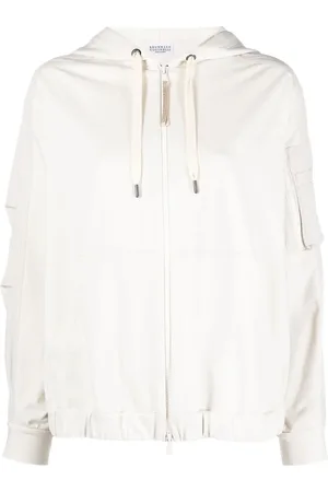 Brunello Cucinelli Stickad hoodie med dragsko