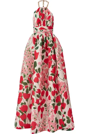 Carolina Herrera Blommig aftonklänning med halterneck