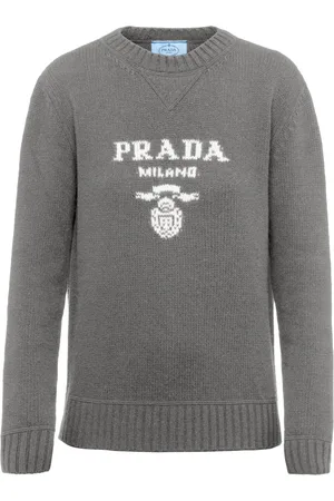 Prada Intarsiastickad kashmirtröja med logotyp