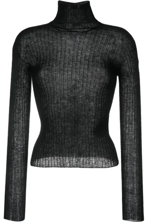 Saint Laurent Ribbstickad tröja med hög krage
