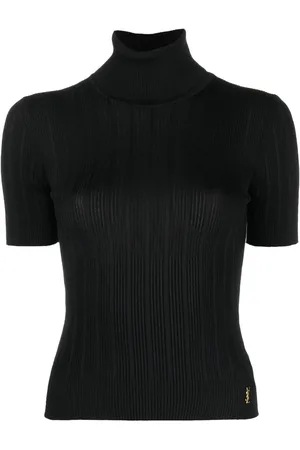 Saint Laurent Ribbstickad topp med rullkrage
