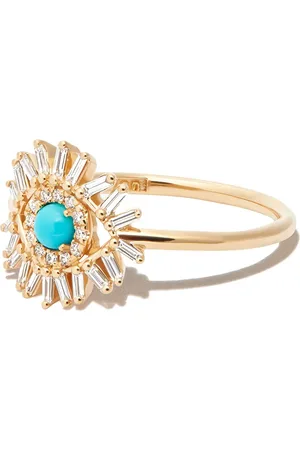 Suzanne Kalan Evil Eye ring i 18K gult guld med diamant och turkos