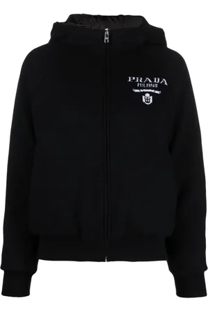 Prada Intarsiastickad jacka med huva