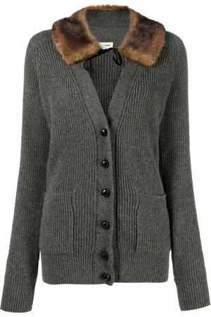 Saint Laurent Lång kofta med fårskinnskant