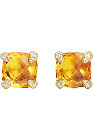 David Yurman Chatelaine stiftörhängen i 18K gult guld med diamant och citrin (8 mm)
