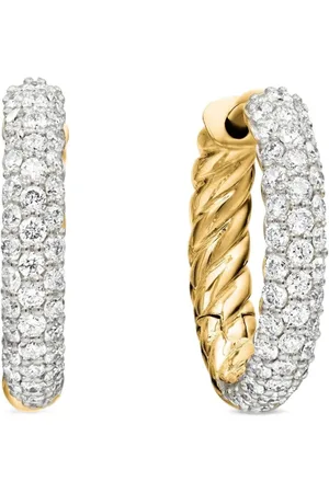 David Yurman Petite Pavé diamantprydda hoop i 18K gult guld (14 mm)