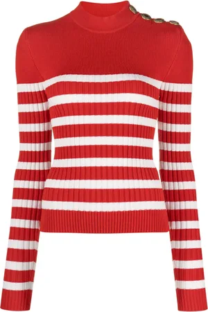 Balmain Randig tröja med rullkrage