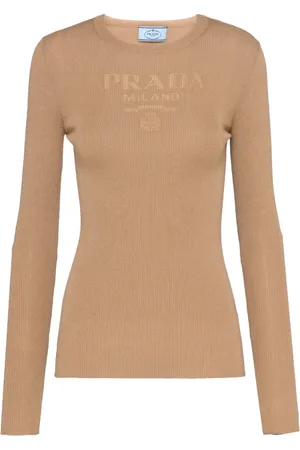 Prada Intarsiastickad ulltröja med logotyp