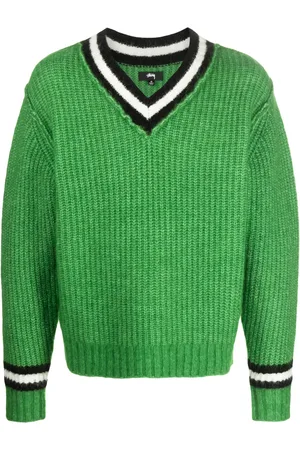 STUSSY Tennis stickad tröja med randig kant