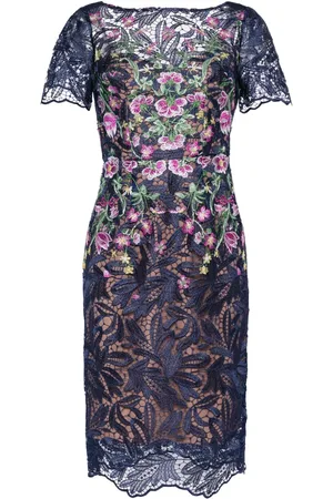 Marchesa Notte Camellia blommig midiklänning