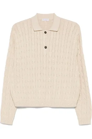 Brunello Cucinelli Kabelstickad pikétröja