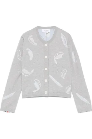 Thom Browne Kort intarsiastickad kofta med fjädrar