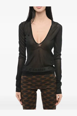 Saint Laurent Stickad tröja med rundad hals