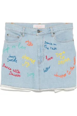 MIRA MIKATI Jeanskjol med pärlat ord
