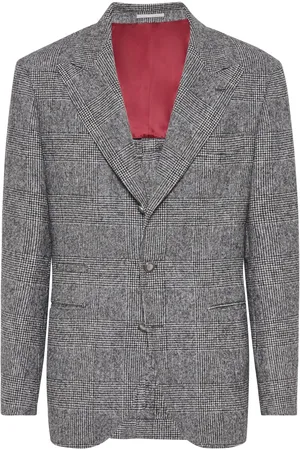 Brunello Cucinelli Enkelknäppt rutig blazer