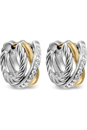 David Yurman Crossover Three Row diamantörhängen i 18K gult guld och sterlingsilver (13 mm)