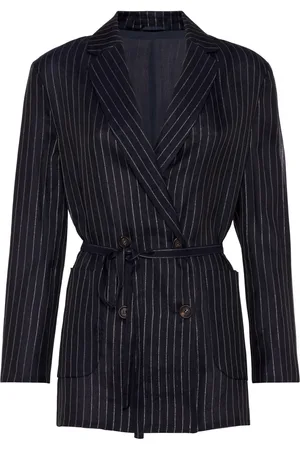 Brunello Cucinelli Kritstrecksrandig blazer med bälte