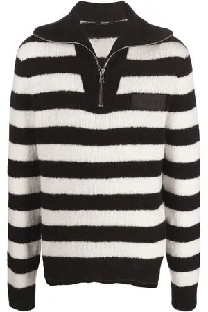 Balmain Stickad tröja med dragkedja och horisontella ränder