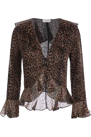 Saint Laurent Leopardmönstrad blus med volang