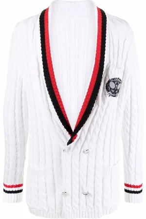 Balmain Kabelstickad kofta med broderad logotyp