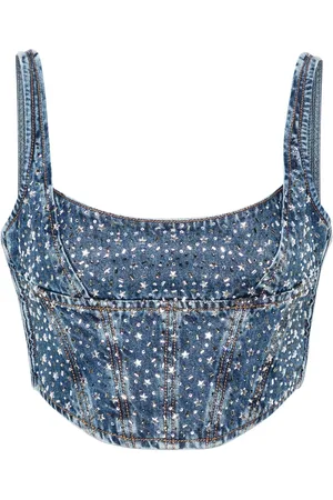Alessandra Rich Bustier i denim med strass