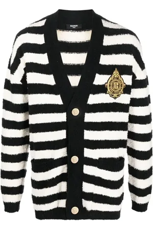 Balmain Randig kofta med logotypmärke